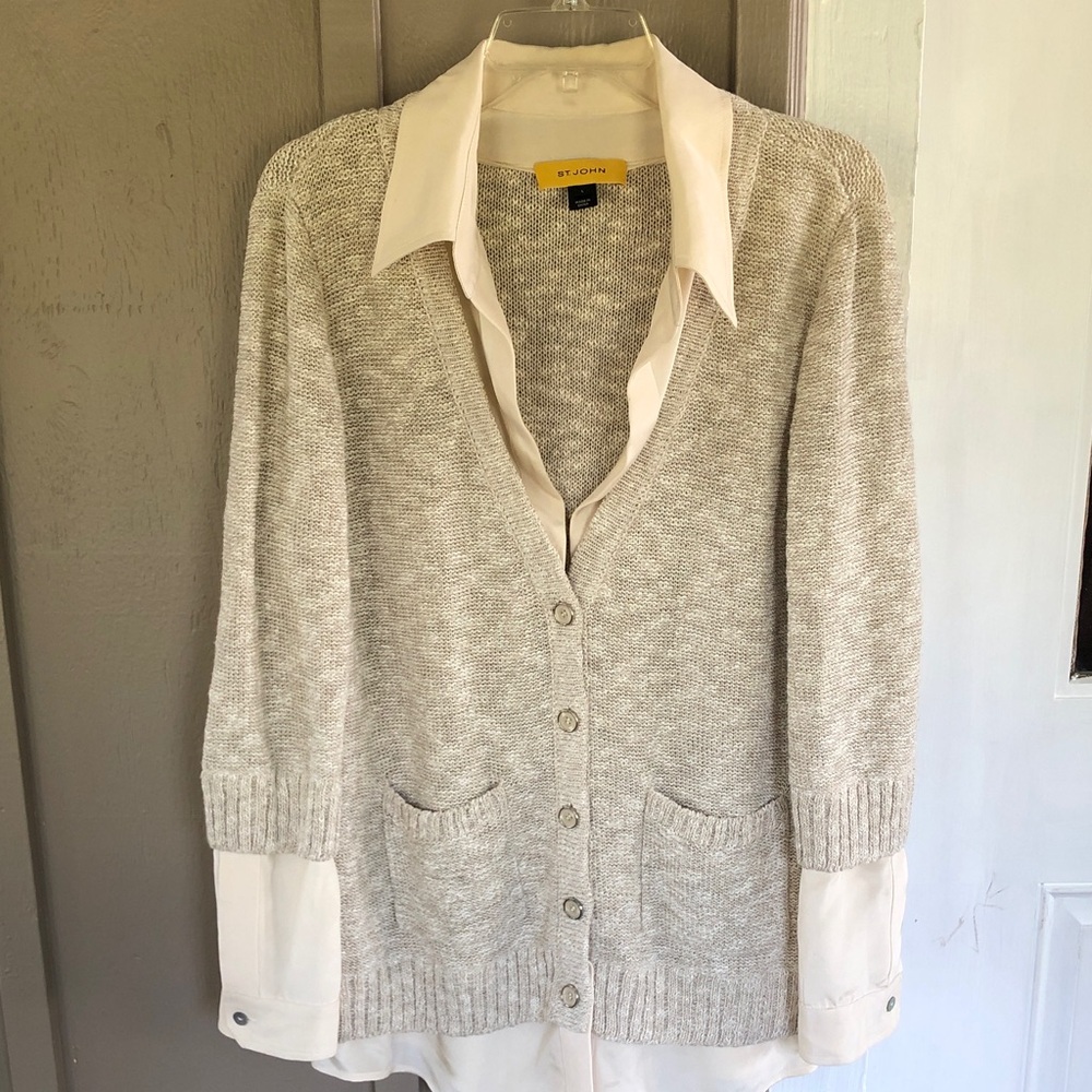 St. John Cream and Beige Knit Cardigan